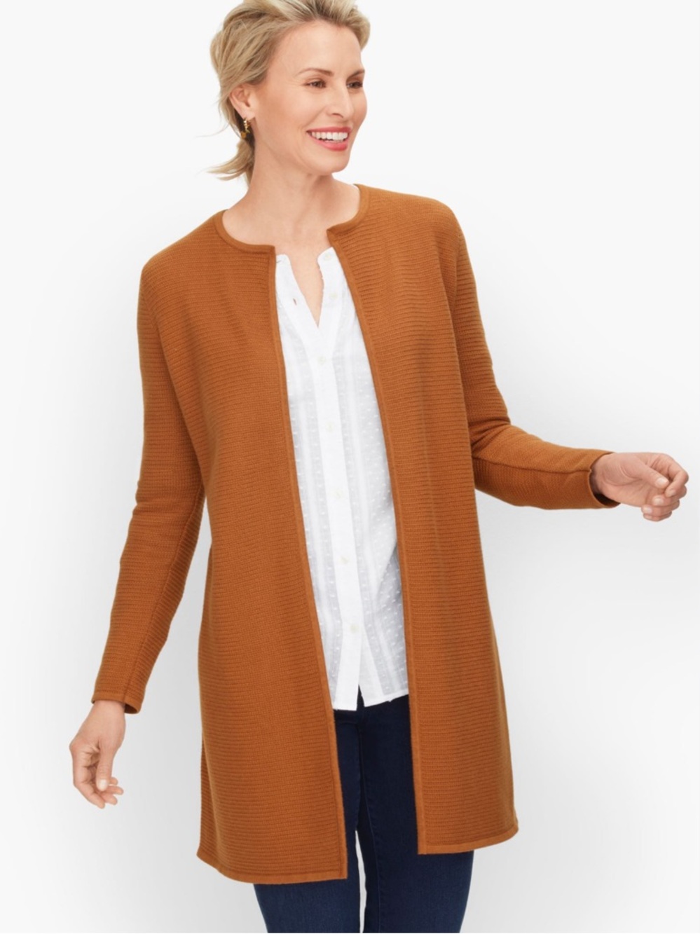 NWT Talbots Plus 1X 3X rust orange textures open front sweater jacket knit fall